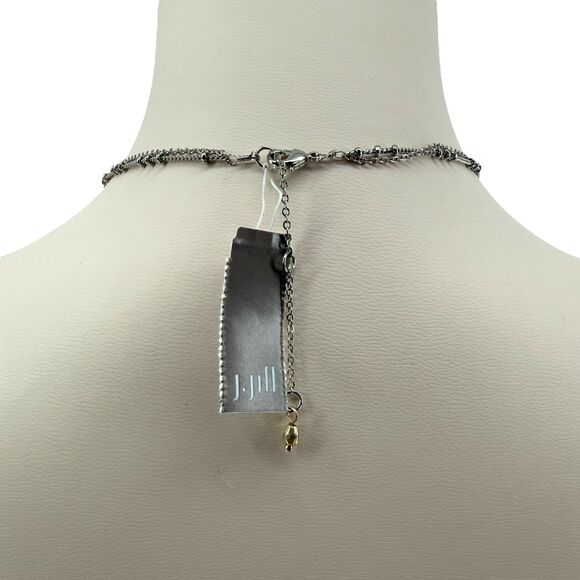 J. Jill Layered Necklace Silver Gold Pear Charm Beaded Rhinestone Adjustable NWT - Picture 12 of 13